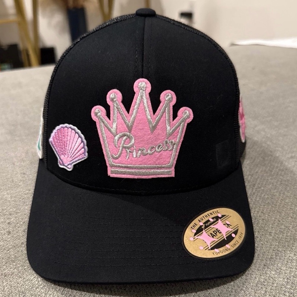 Black Cap with Pink Princess Crown Design